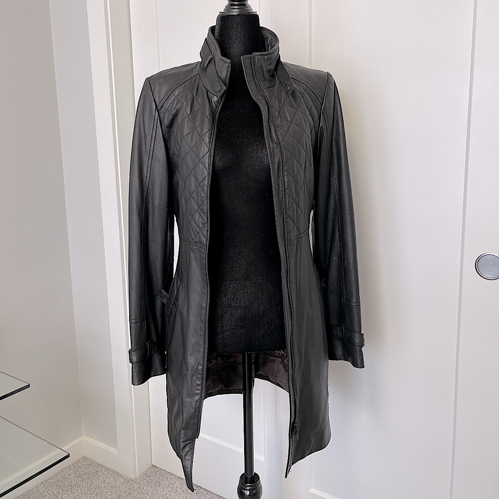 2𝒇𝒐𝒓$250 DANIER black long leather jacket w removable thinsulate size 2XS
